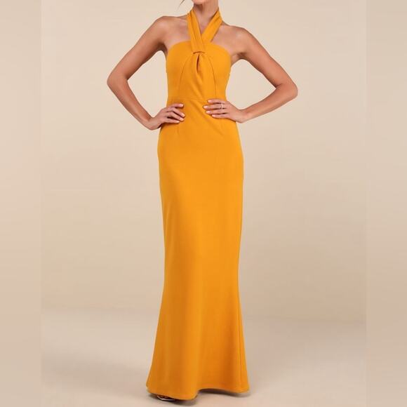 Lulus Mesmerizing Perfection Yellow Halter Neck Backless Maxi Dress Womens Sz XL - Picture 1 of 10